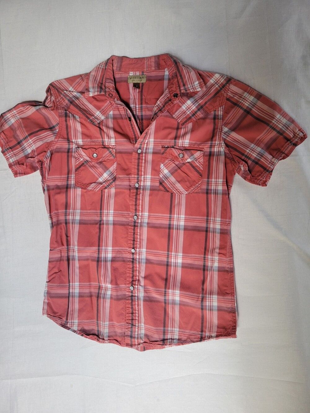 Sonoma Life + Style Plaid Western Snap Button-Up Shirt Red   Men’s M